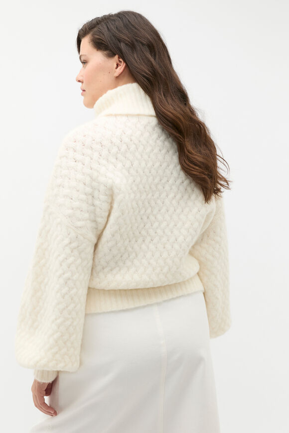 Lofty Textured Roll Neck Knit  Cloud Cream  hi-res