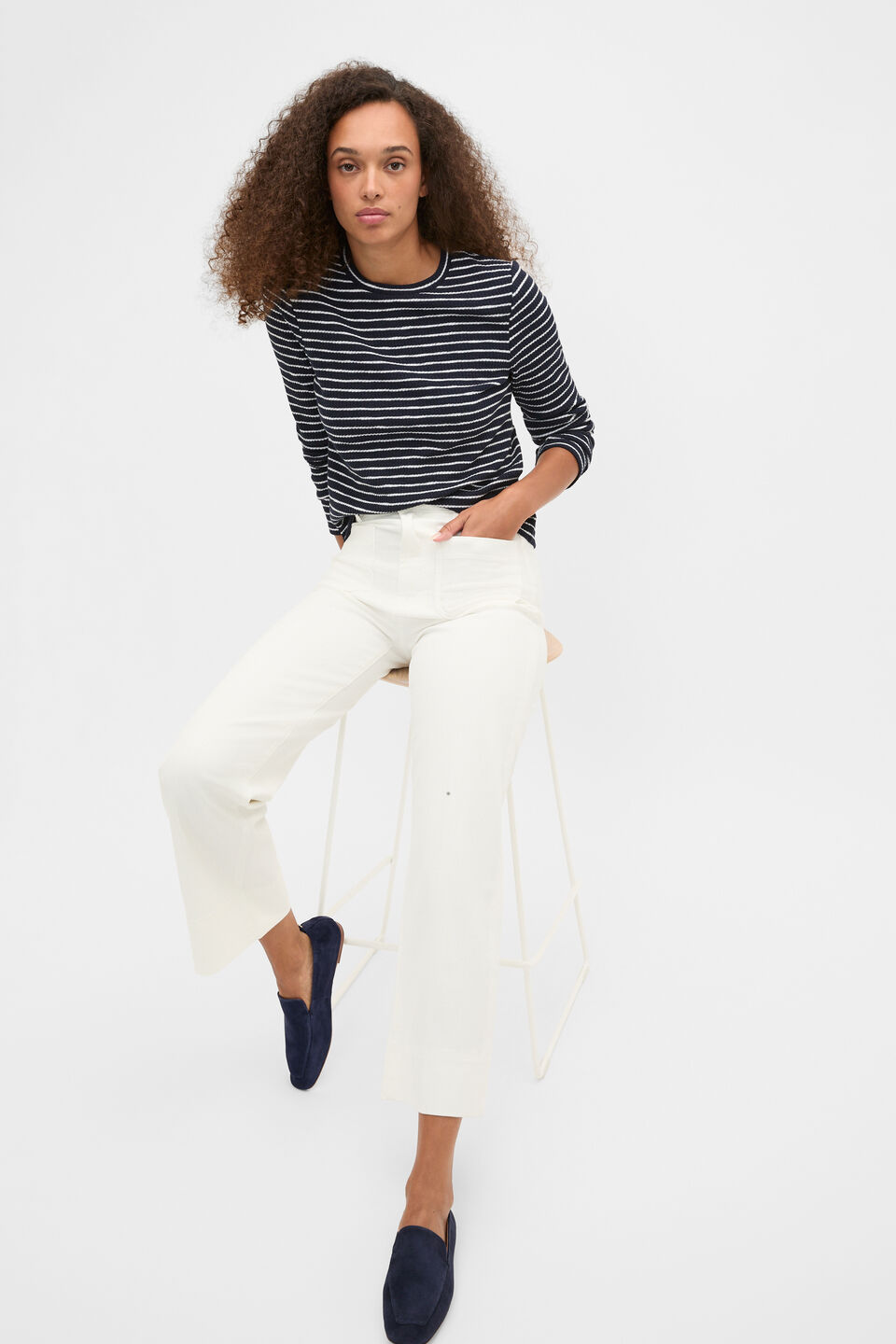 Self Stripe Textured Top  Twilight Blue Stripe