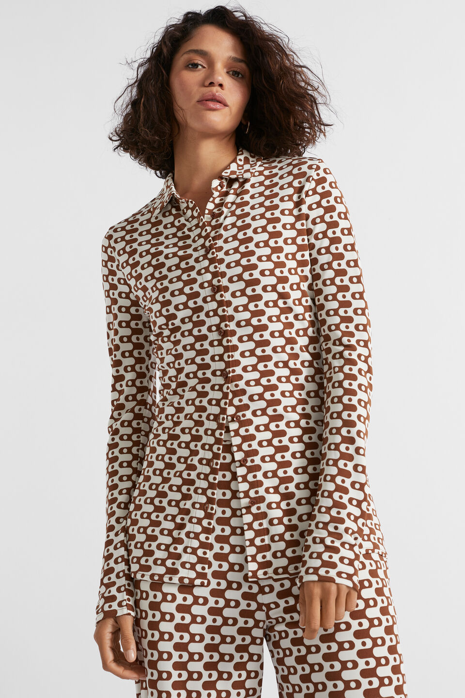 Geo Swirl Polo Top  Spice Geo