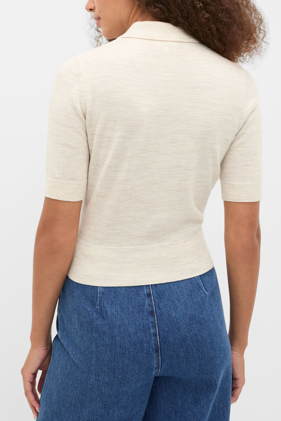 Australian Merino Knit Polo Top  Mist Marle