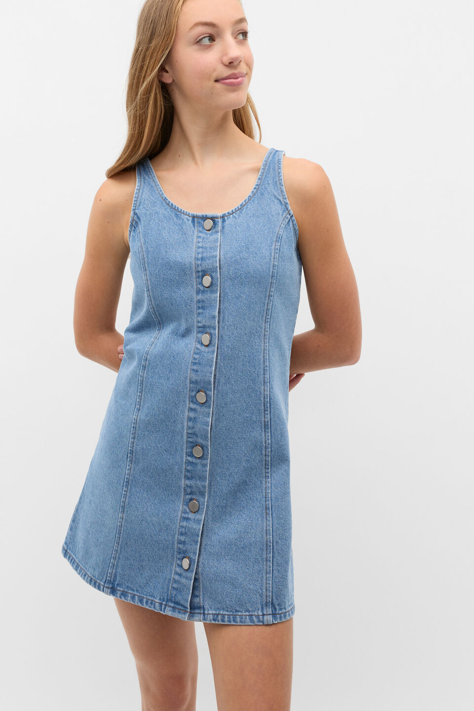 Denim Button Dress  Ocean Haze Wash