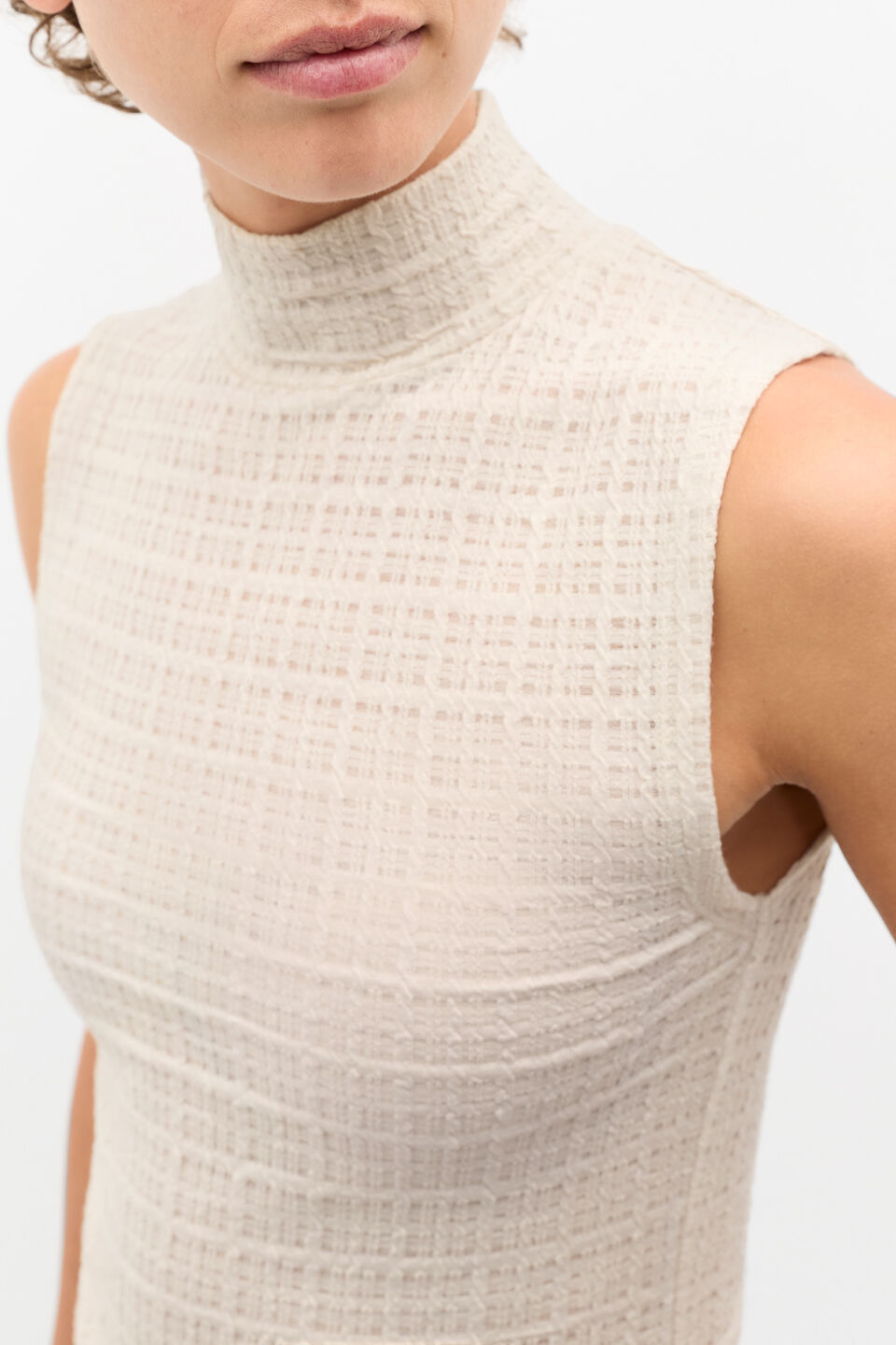Textured Mock Neck Tank  Oat