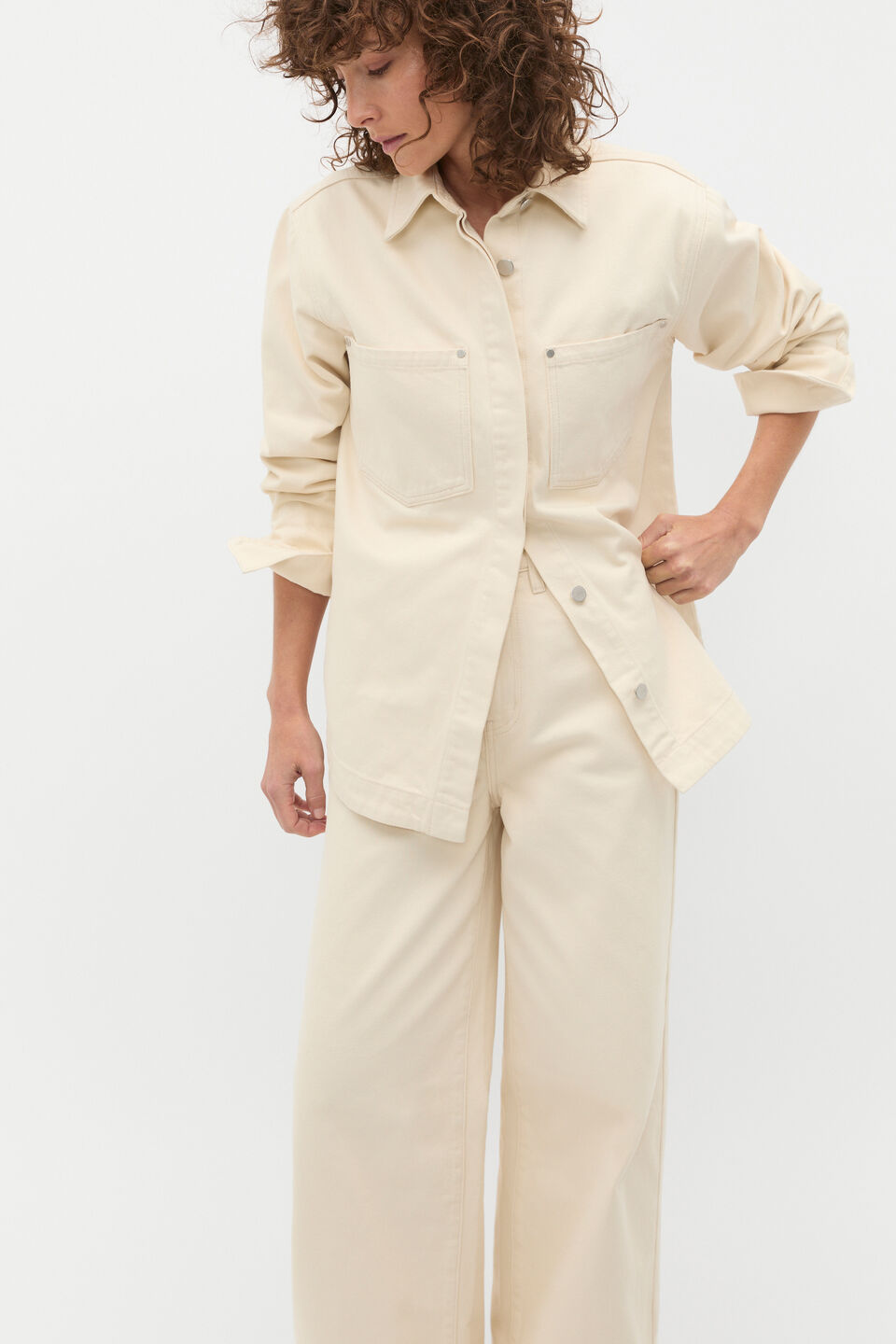 Denim Yoke Detail Shirt  Tofu