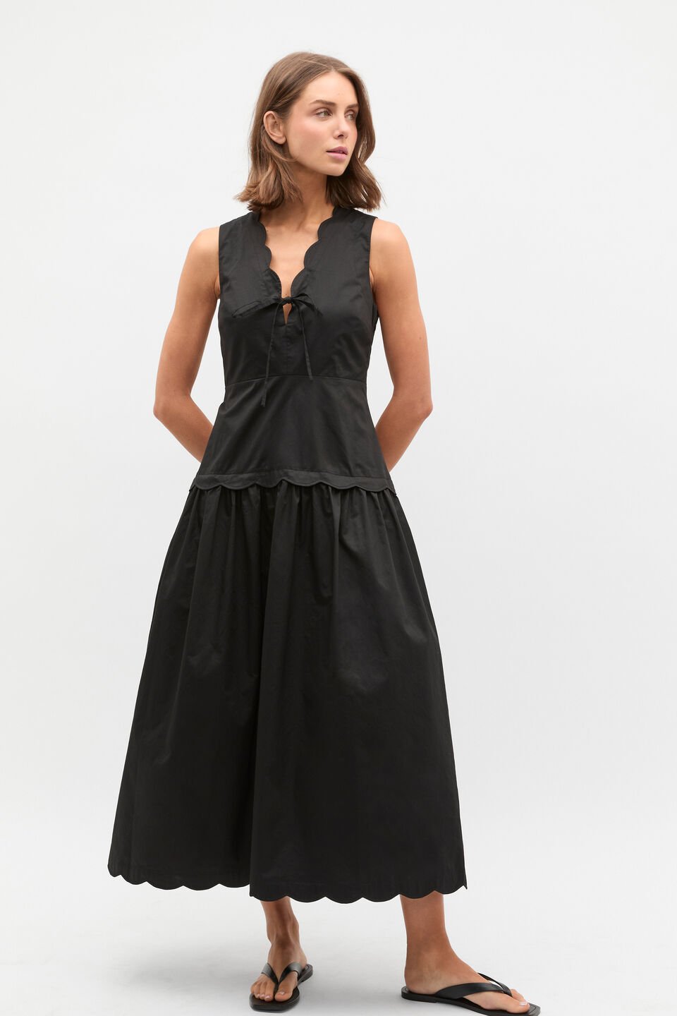 Poplin Scallop Dress  Black