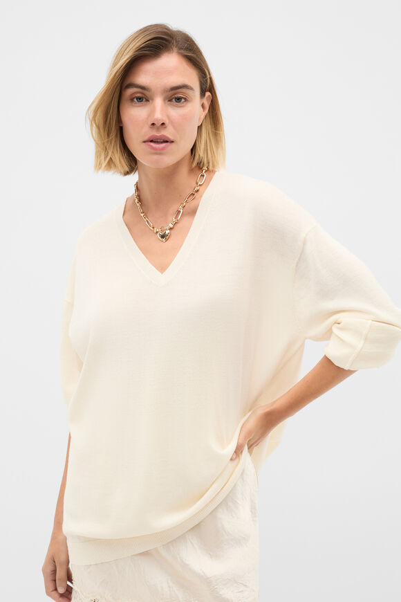 Lightweight Merino Relaxed V-Neck  Coconut Cream  hi-res