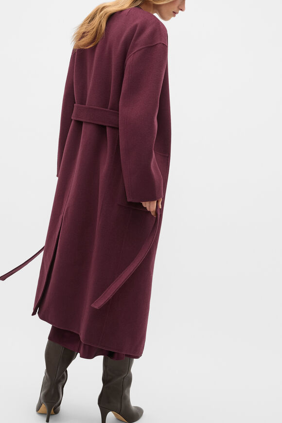 Wool Blend Collarless Coat  Plum Red  hi-res