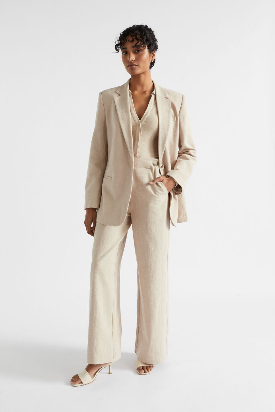 Textured Button Detail Pant  Cool Sand