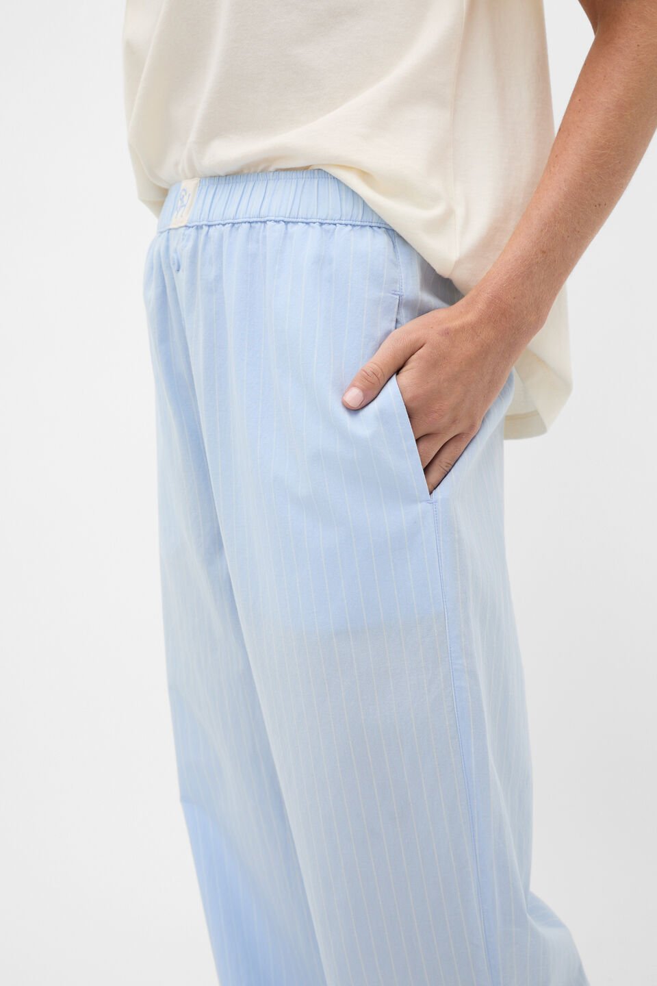 Stripe Shirt and Pant PJ Set  Egg Shell