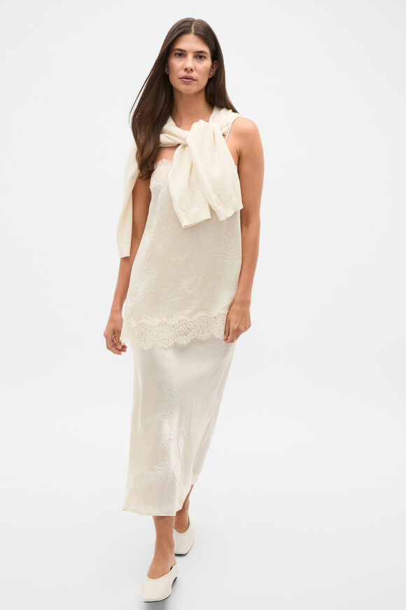 Crinkled Satin Slip Skirt  Coconut Cream  hi-res