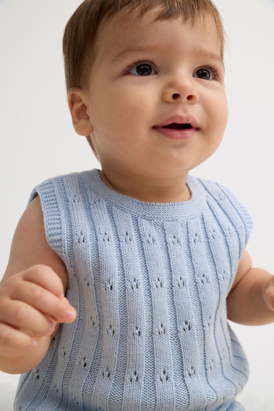 Pointelle Knit Vest  Pale Blue