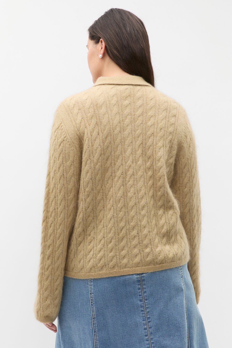 Cable Detail Knit Polo  Cashew Marle