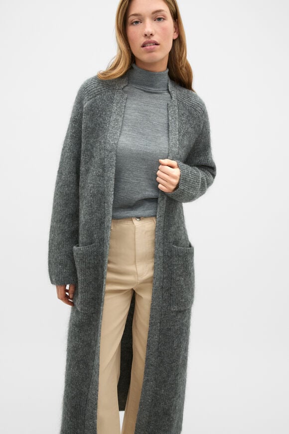Mohair Blend Longline Cardigan  Charcoal Marle  hi-res