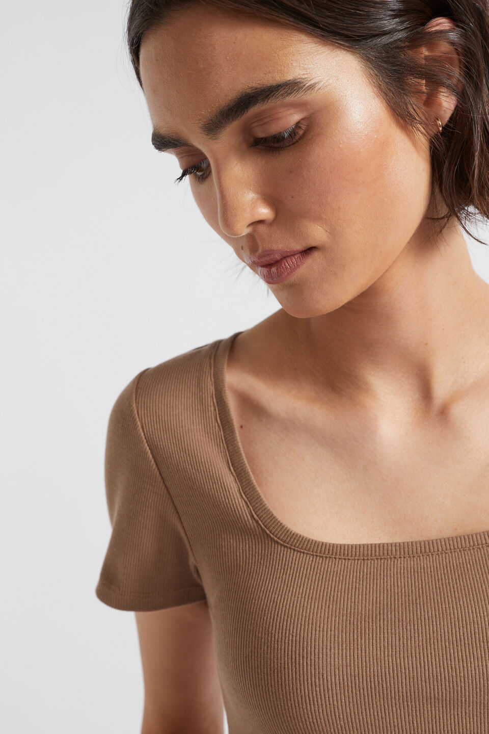 Square Neck Rib Tee  Woodland