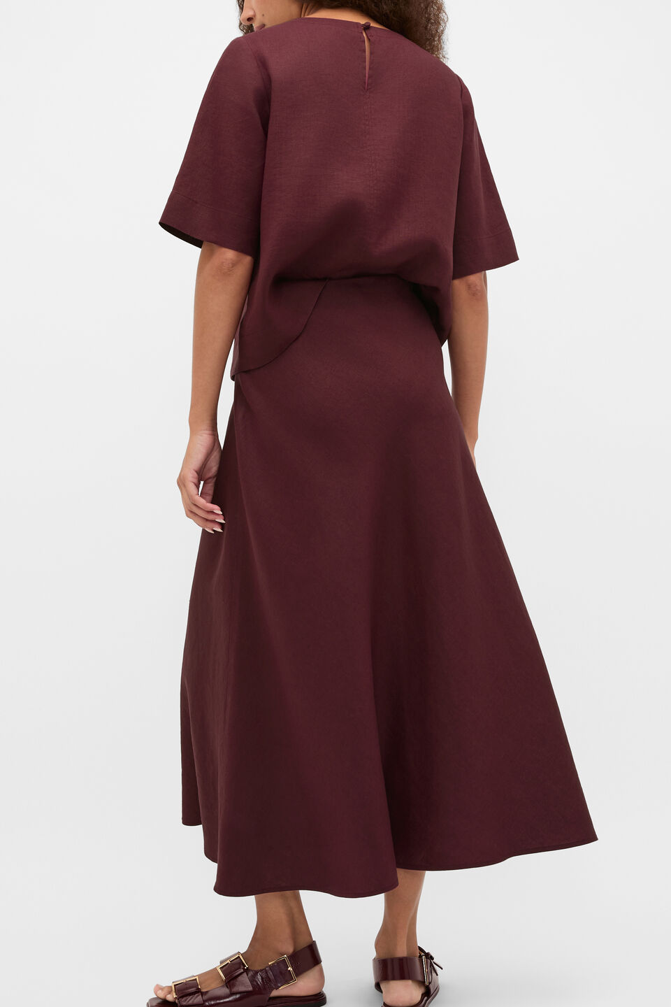 Linen Minimalist Skirt  Plum Red
