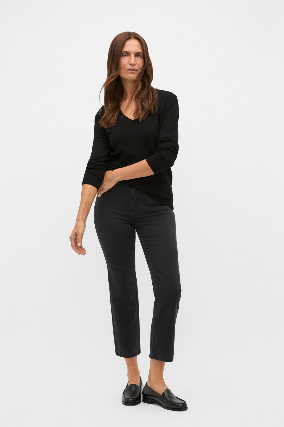 Australian Merino V Neck Top  Black