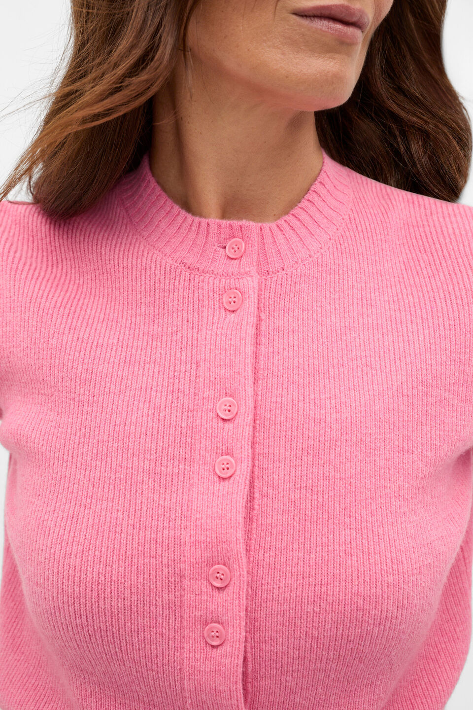 Merino Button Up Knit Cardigan  Bubblegum Pink Marle