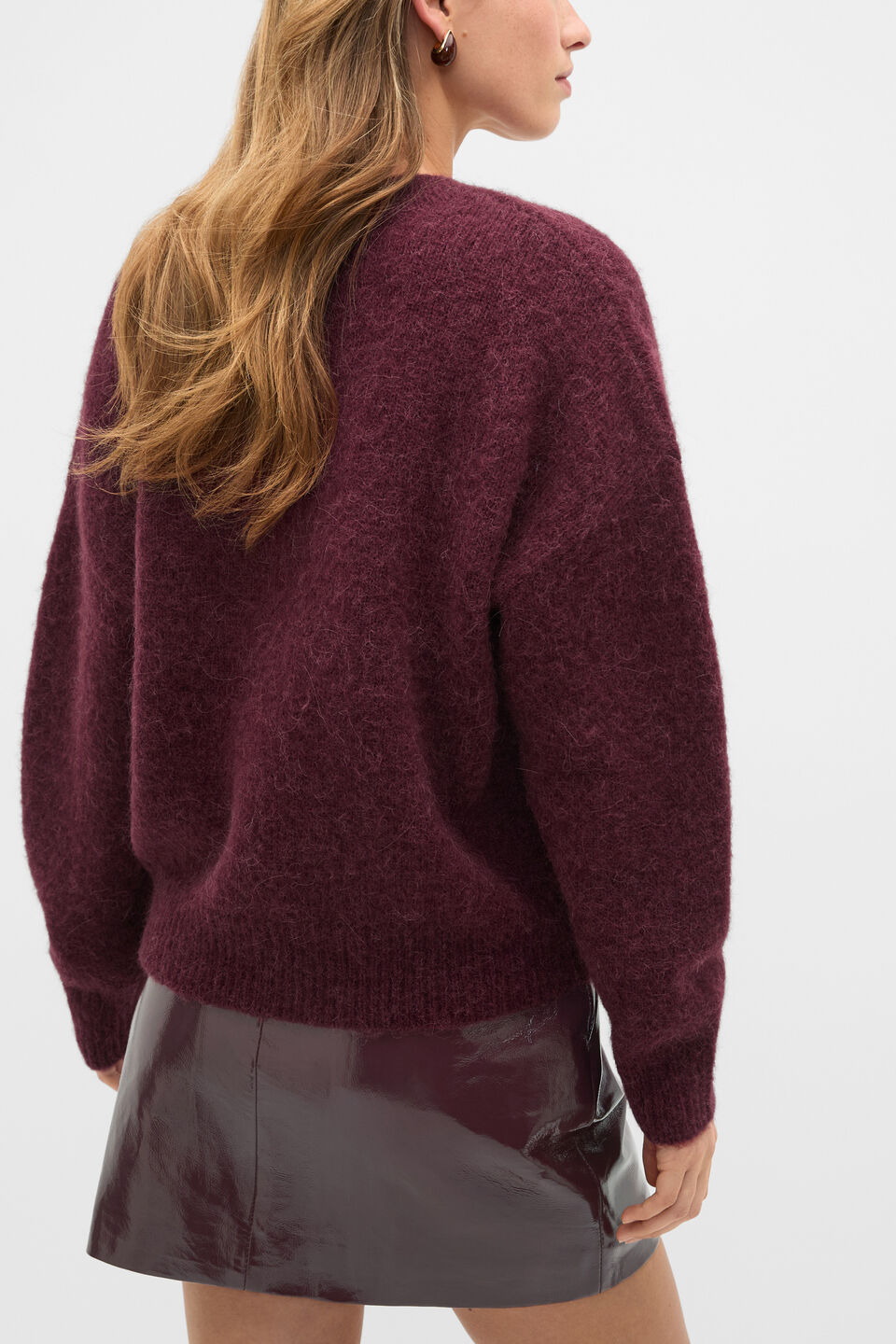  Lofty V Neck Slouch Knit  Plum Red