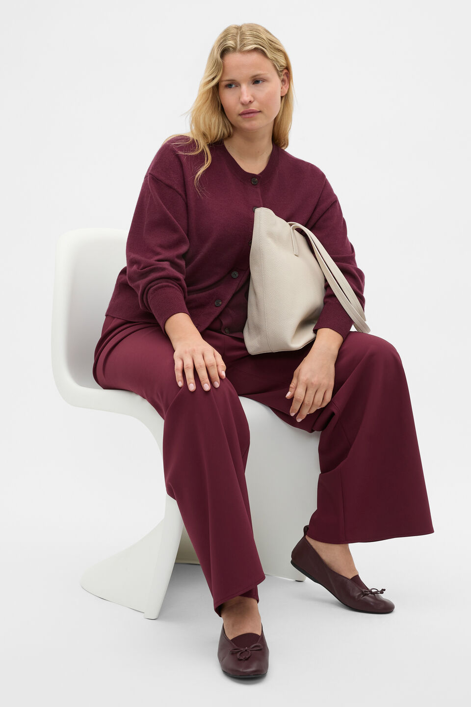 Australian Merino Relaxed Cardigan  Plum Red