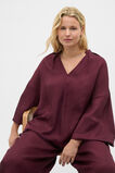 Textured Satin Half Placket Blouse  Plum Red  hi-res
