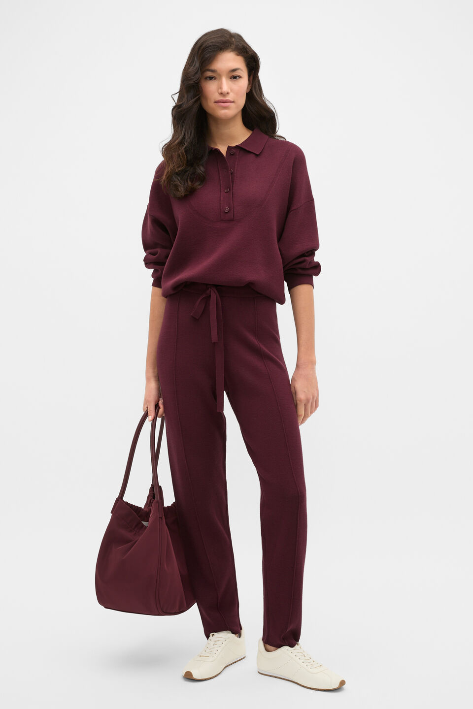 Double Knit Collared Sweater  Plum Red