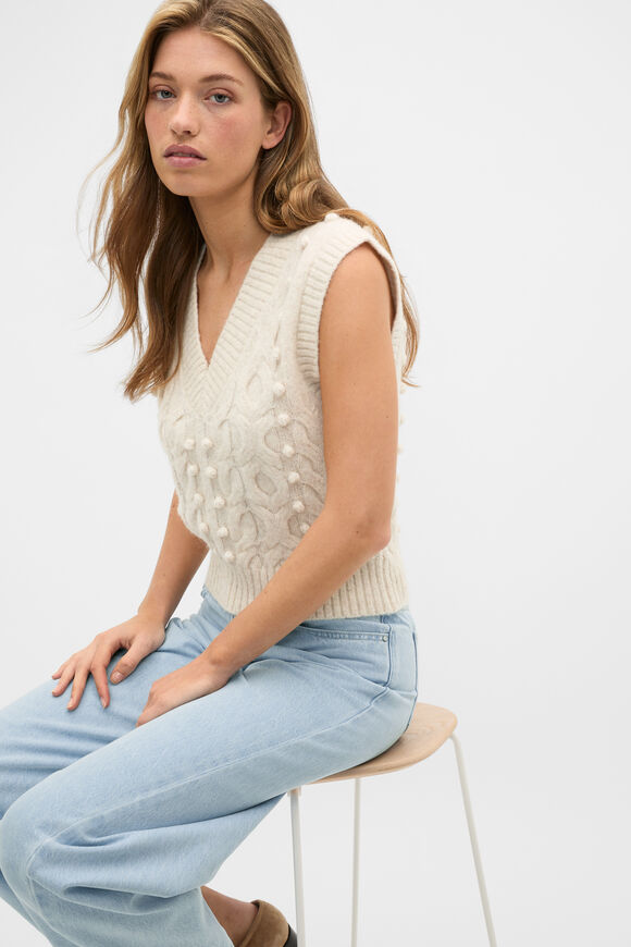Pom Pom Cable Knit Vest  Mist Marle  hi-res