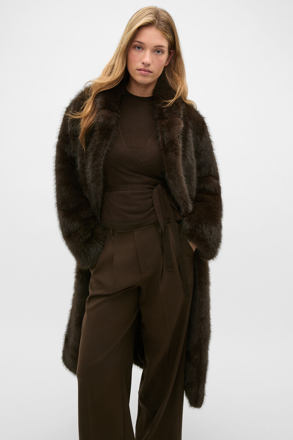 Maxi Faux Fur Coat  Coffee Bean