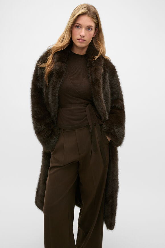 Maxi Faux Fur Coat  Coffee Bean  hi-res