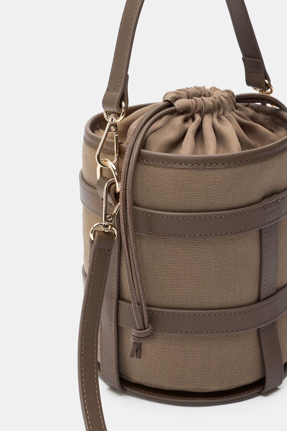 Leather Detail Bucket Bag  Cocoa