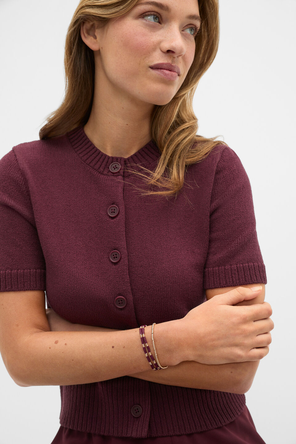 Stretch Bead Bracelet  Plum Red