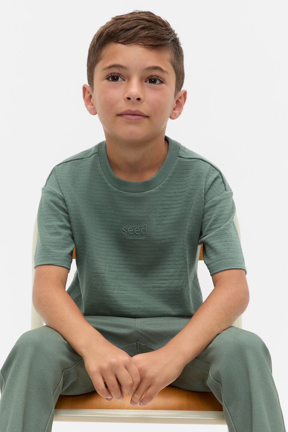 Core Textured Stripe Logo Tee  Forest