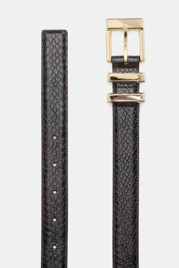 Elle Square Buckle Belt  Coffee Bean Snake Print  hi-res
