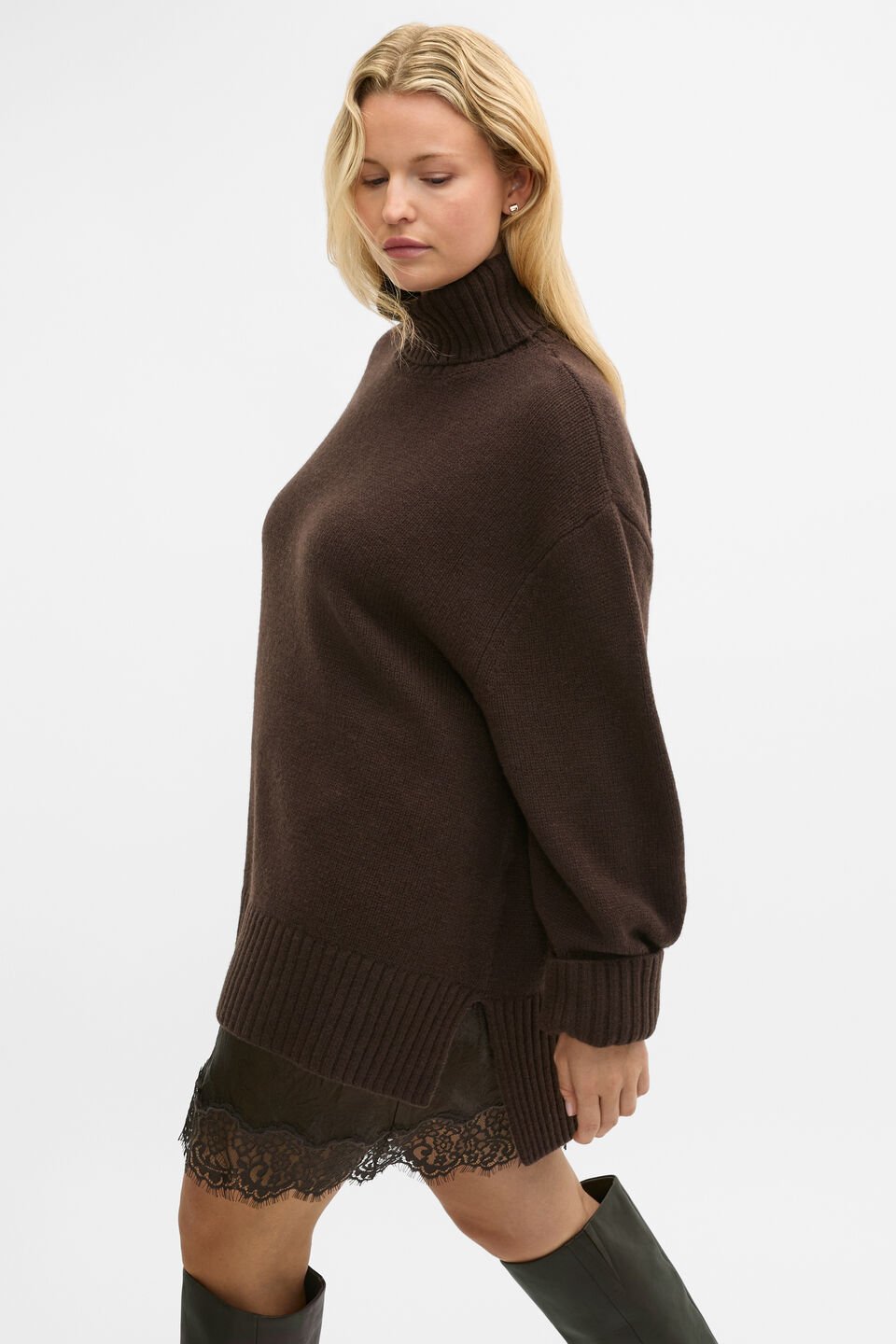 Australian Merino Oversized Roll Neck  Coffee Bean