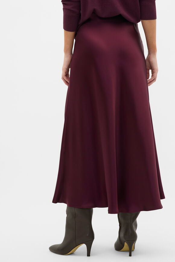 Satin Midi Skirt  Plum Red  hi-res