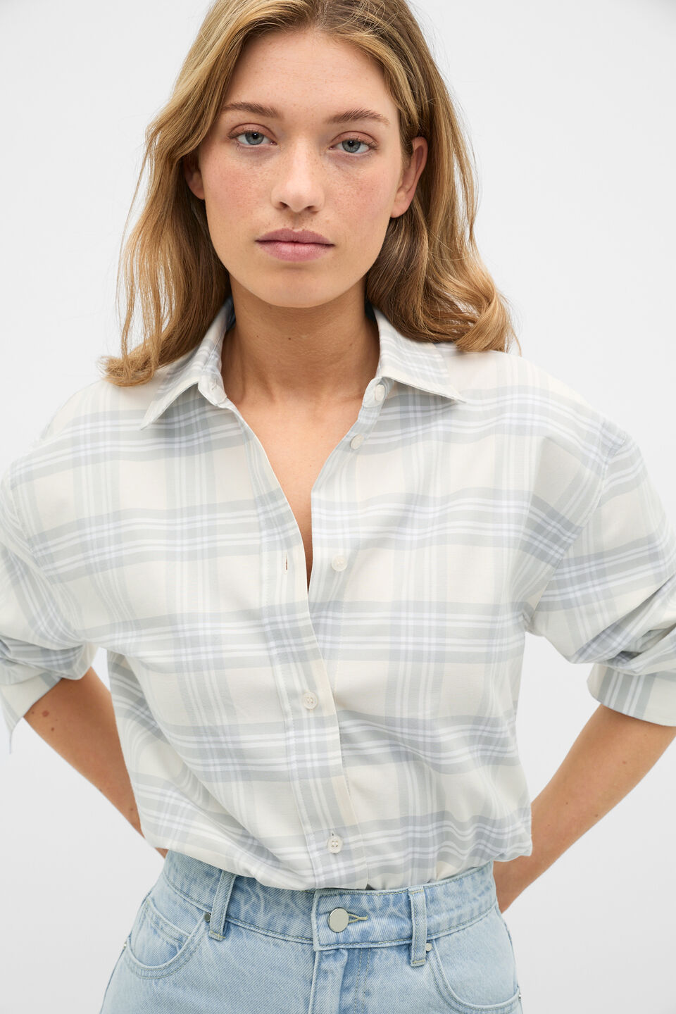 Cotton Check Shirt  Pale Slate Check