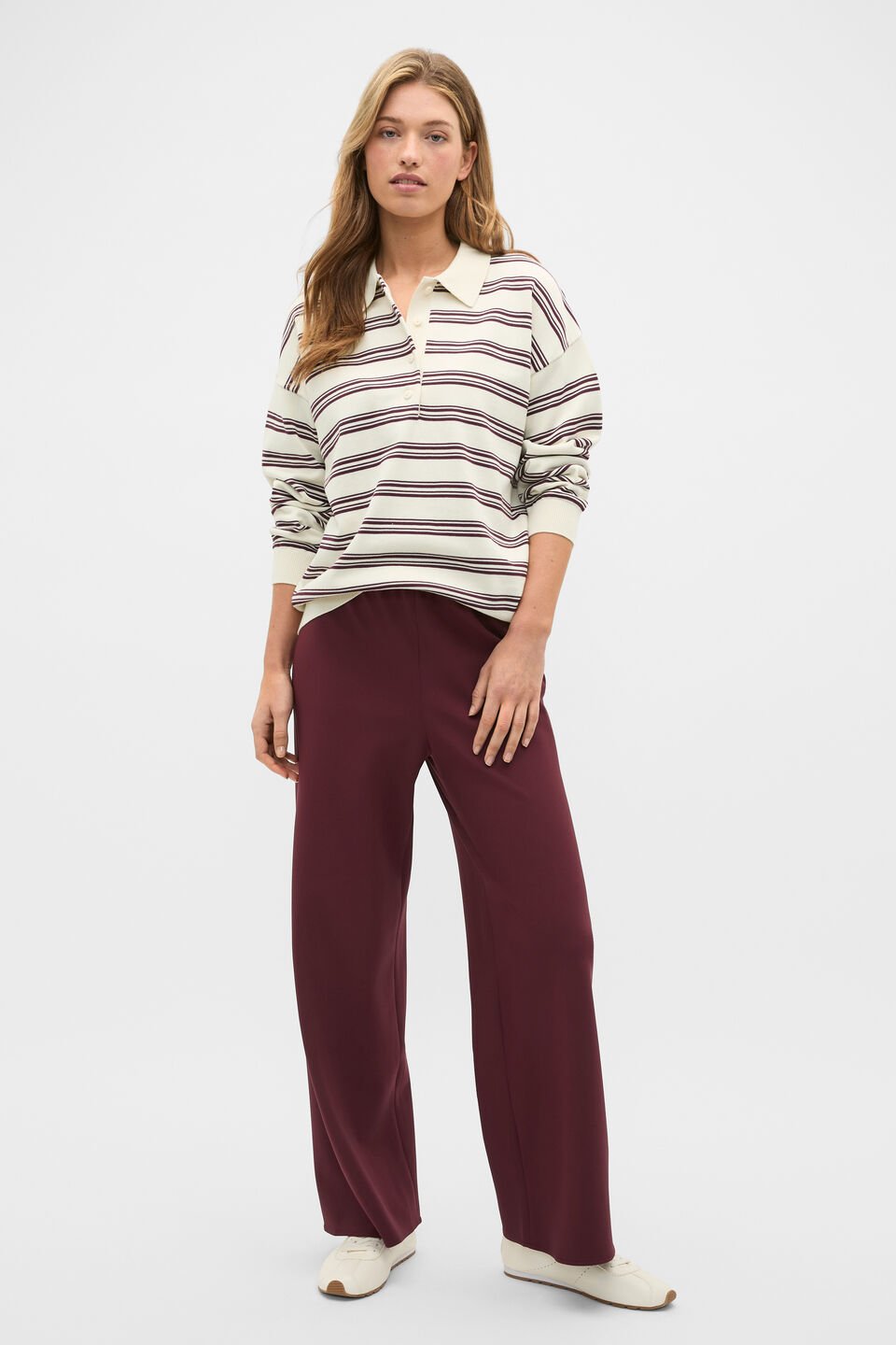 Variegated Stripe Polo Knit  Plum Red Stripe