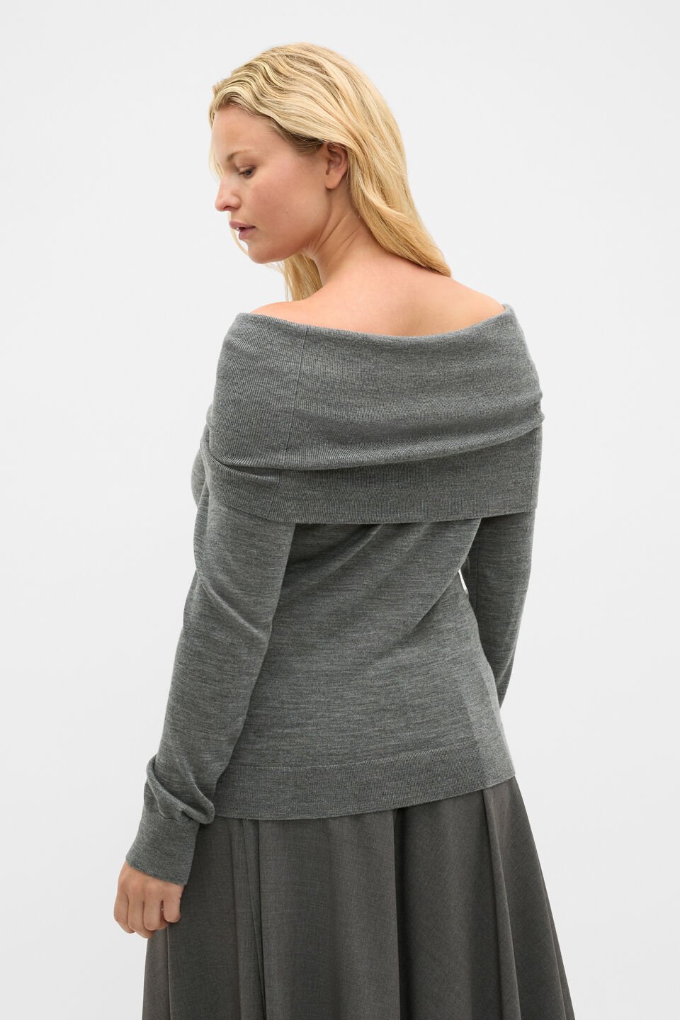 Off Shoulder Ruched Knit  Charcoal Grey Marle