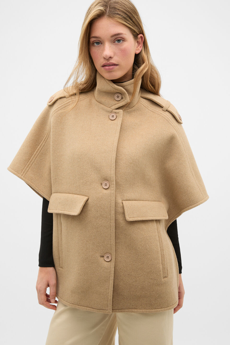 Wool Trench Cape  Sandstone