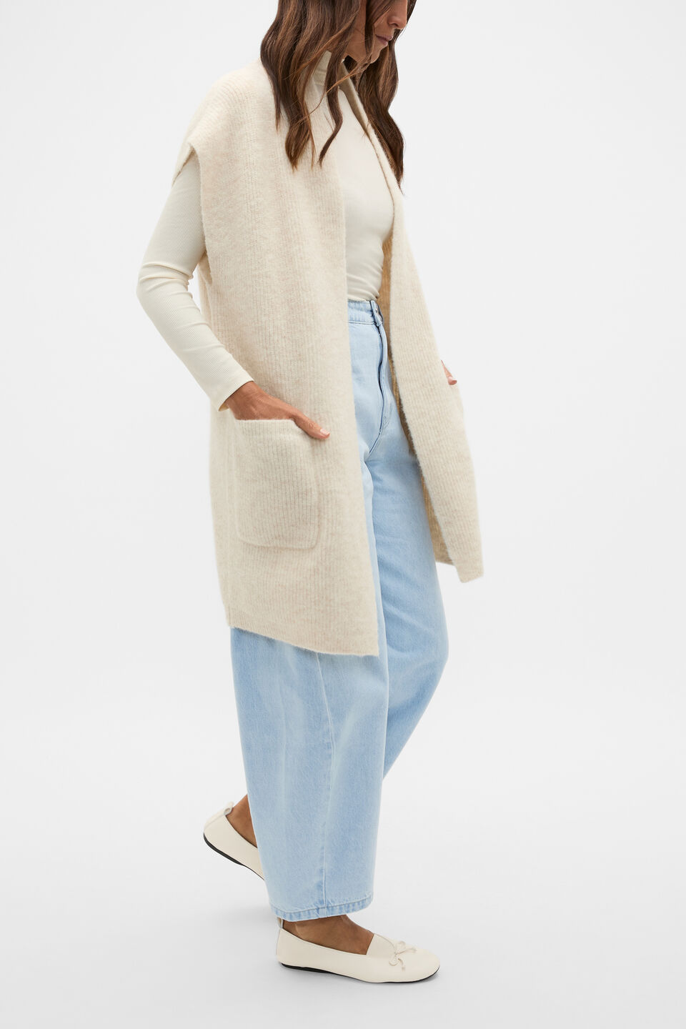 Rib Knit Mid Length Poncho  Mist