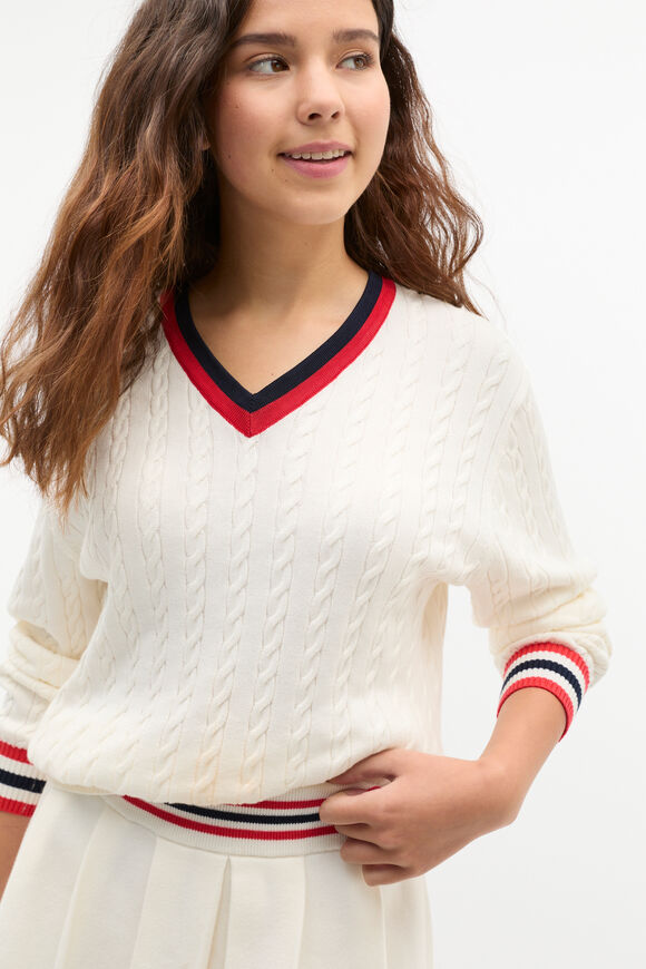V Neck Knit Sweater  Light Cream  hi-res
