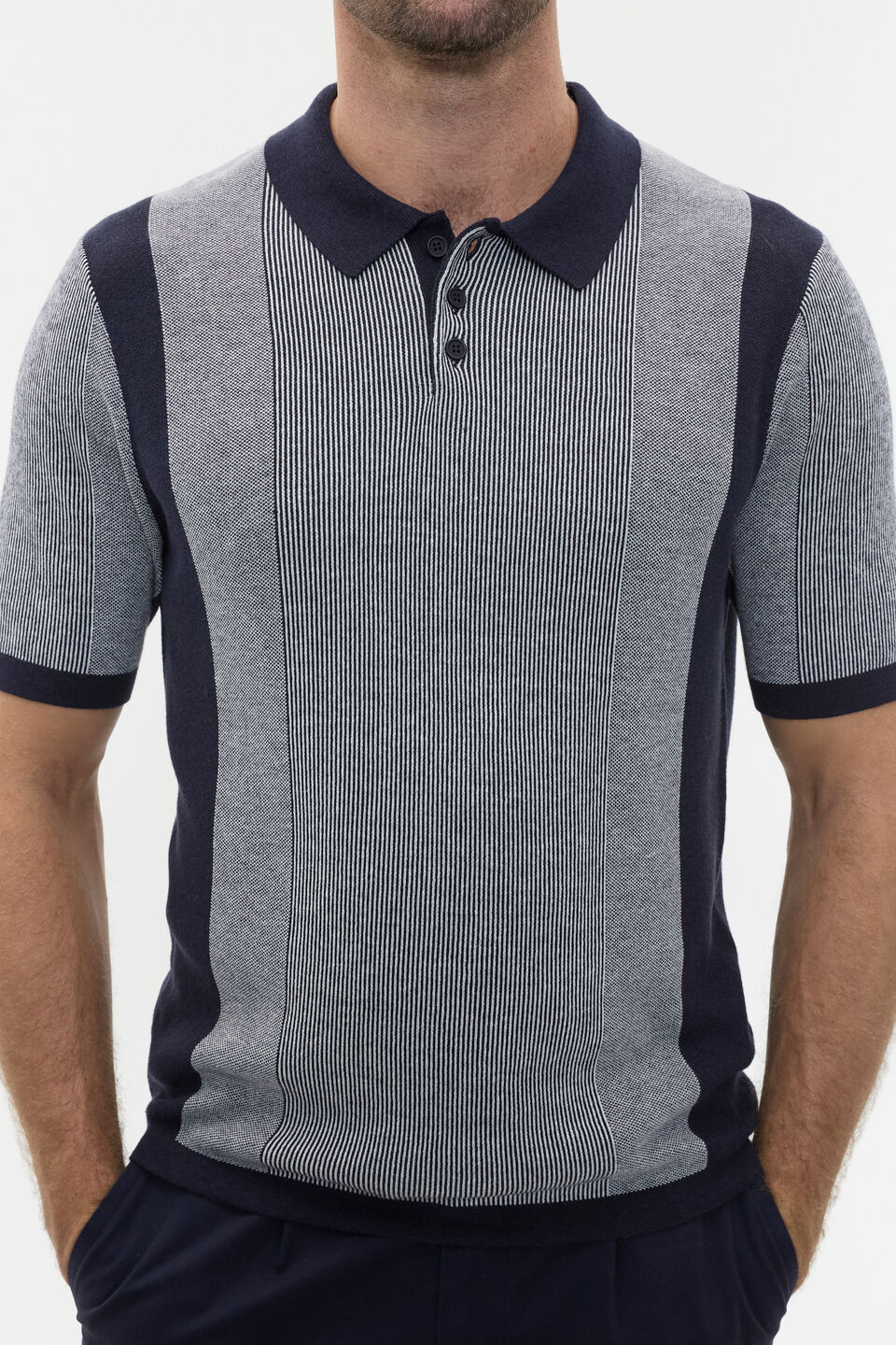 Micro Stripe Knit Polo  Midnight Blue Stripe