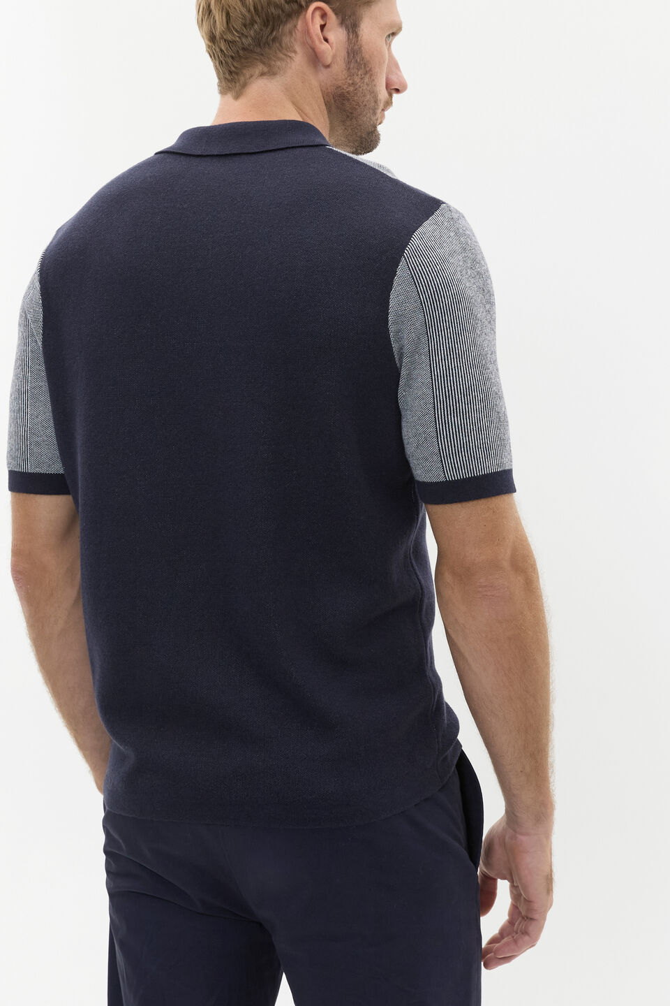 Micro Stripe Knit Polo  Midnight Blue Stripe