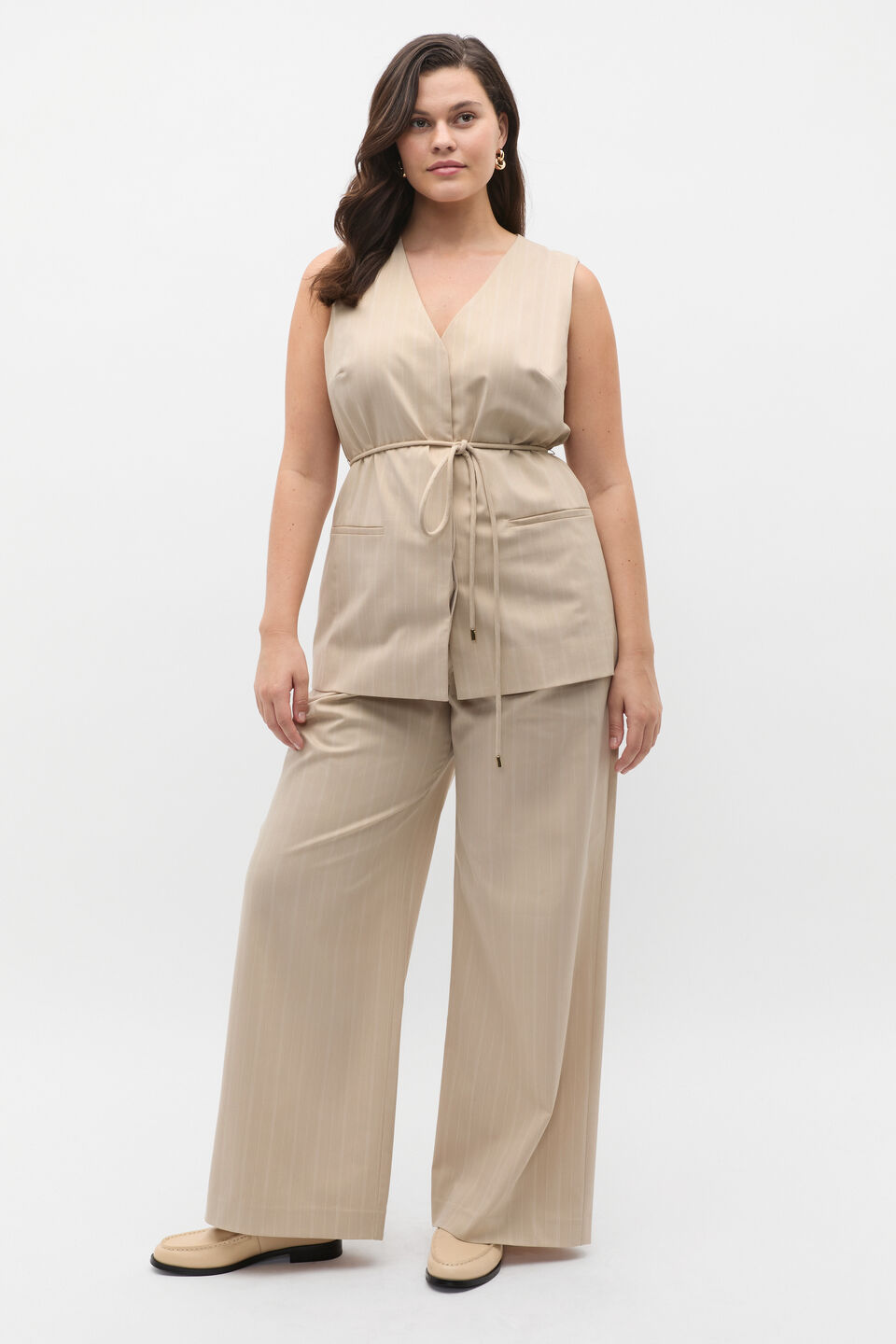 Pinstripe Pleat Pant  Latte Pinstripe