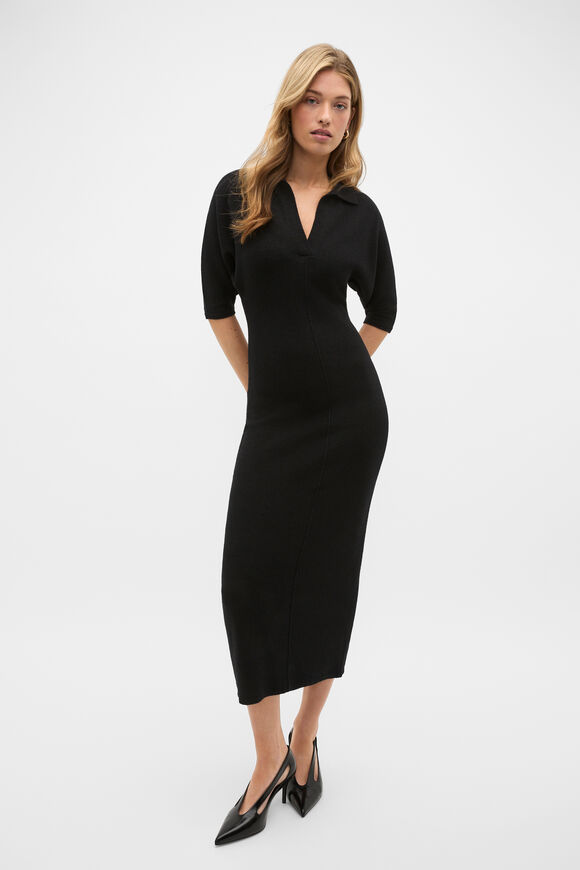 Relaxed Polo Dress  Black  hi-res
