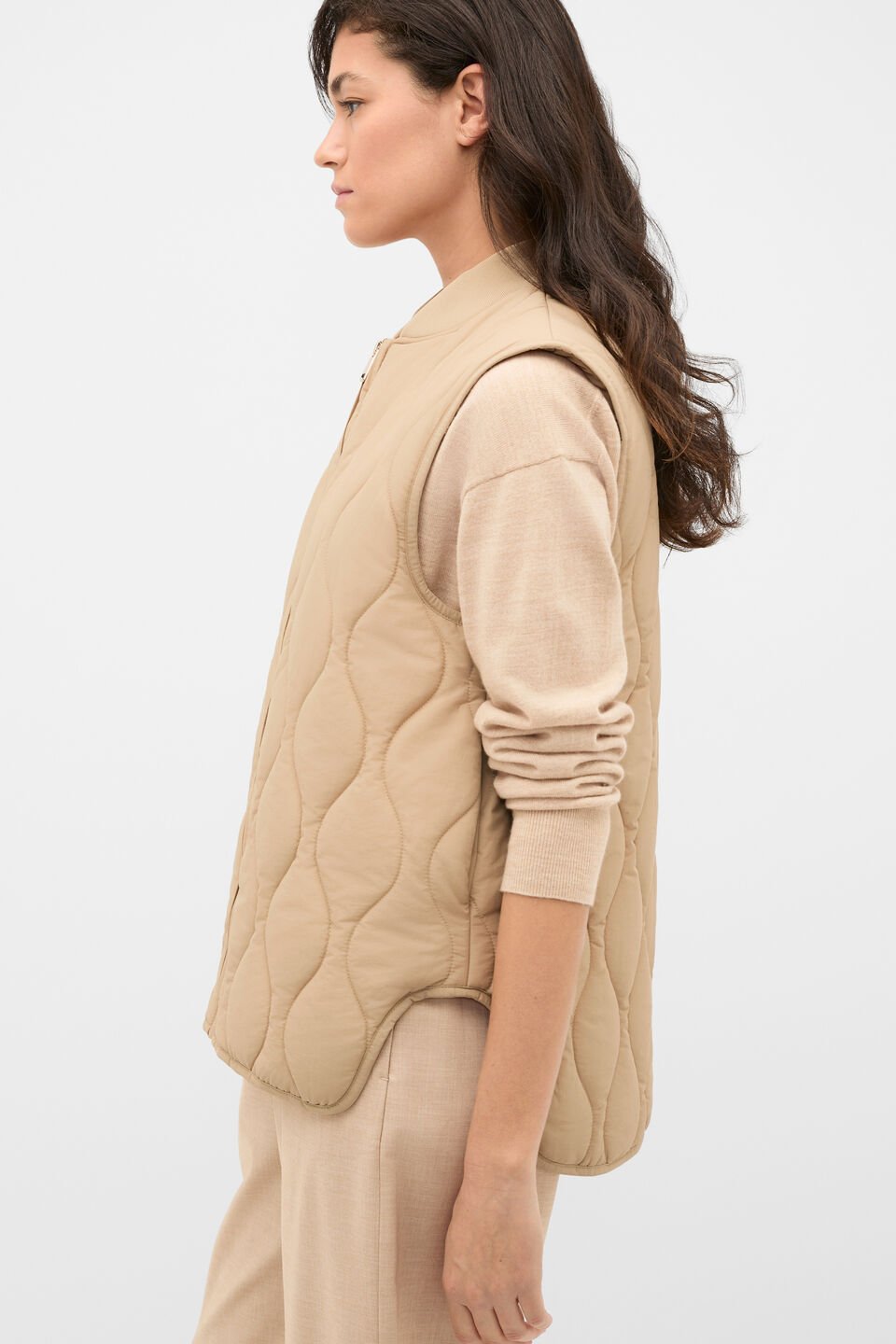 Quilted Boxy Vest  Sandstone