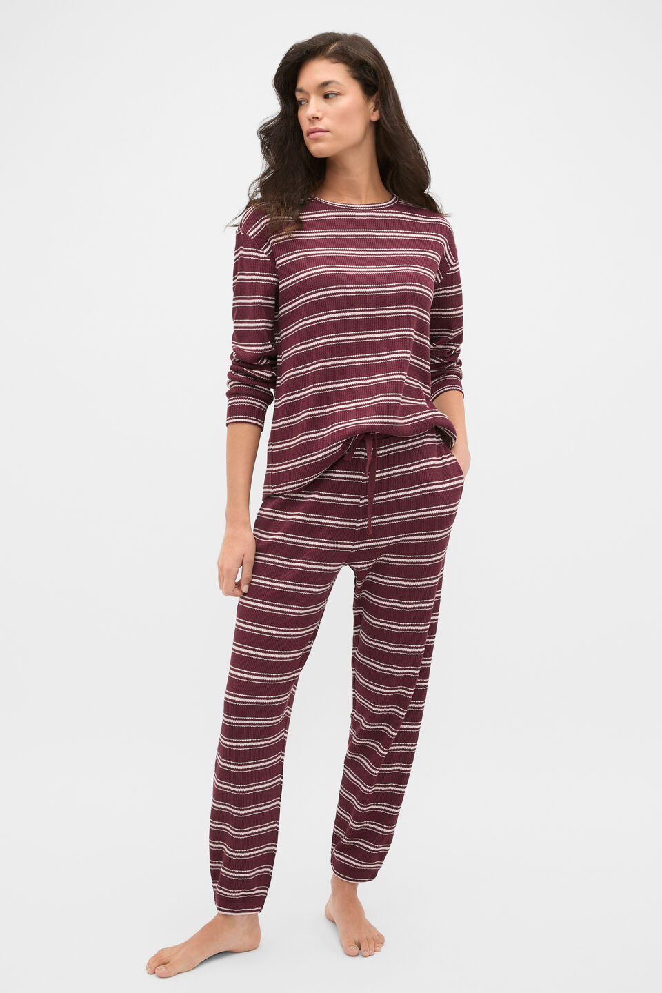 Waffle Top and Pant PJ Set  Plum Red Marle