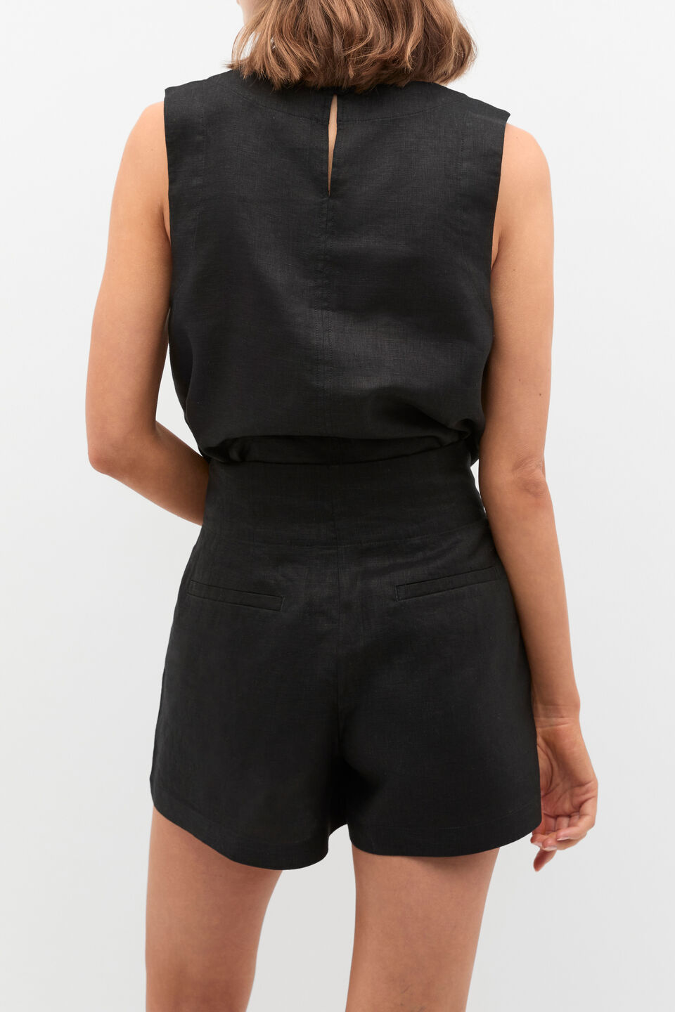 Core Linen Waisted Short  Black
