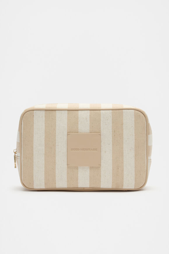 Stripe Make Up Bag  Ecru  hi-res