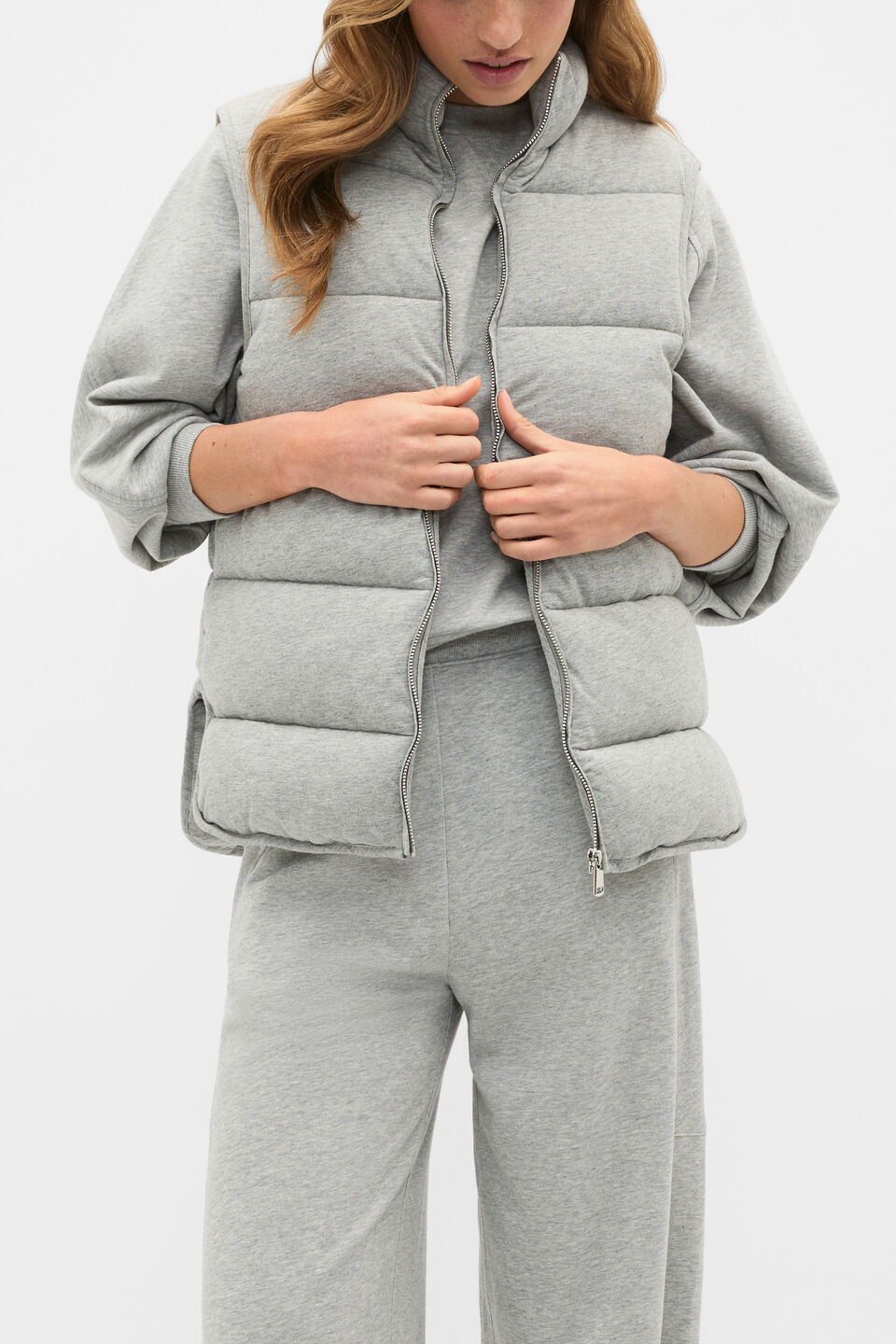Quilted Jersey Vest  Pale Slate Marle