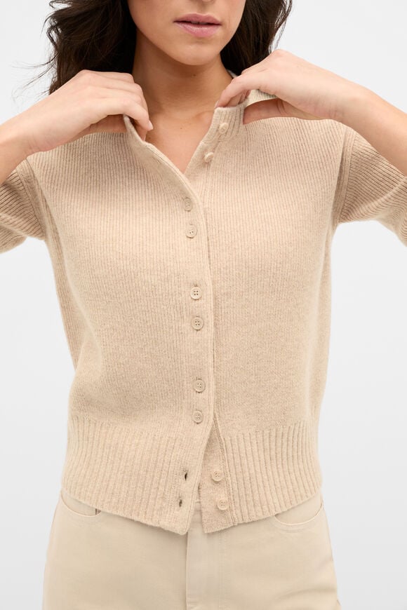 Merino Button Up Knit Cardigan  Sandstone Marle  hi-res