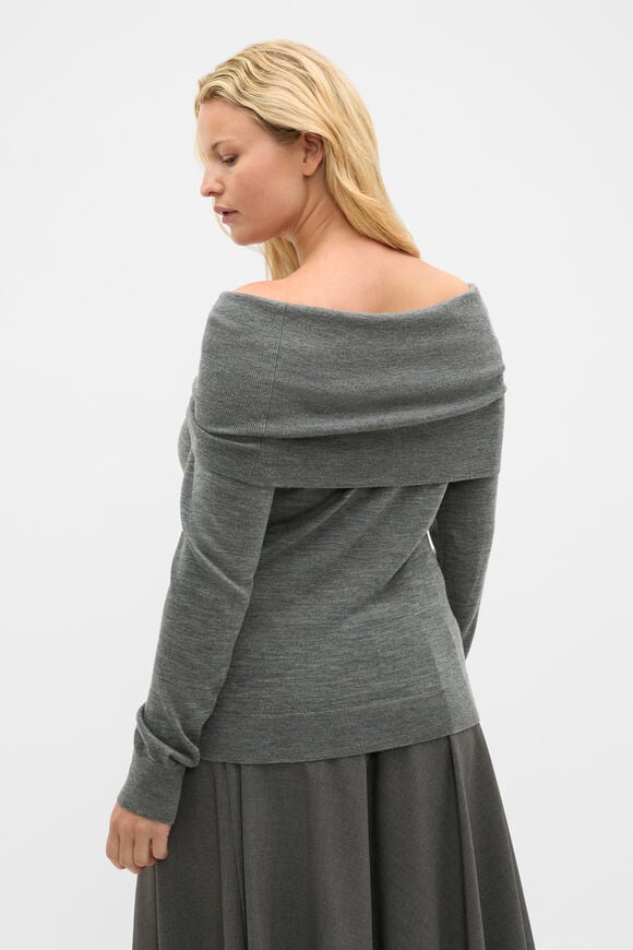 Off Shoulder Ruched Knit  Charcoal Grey Marle  hi-res